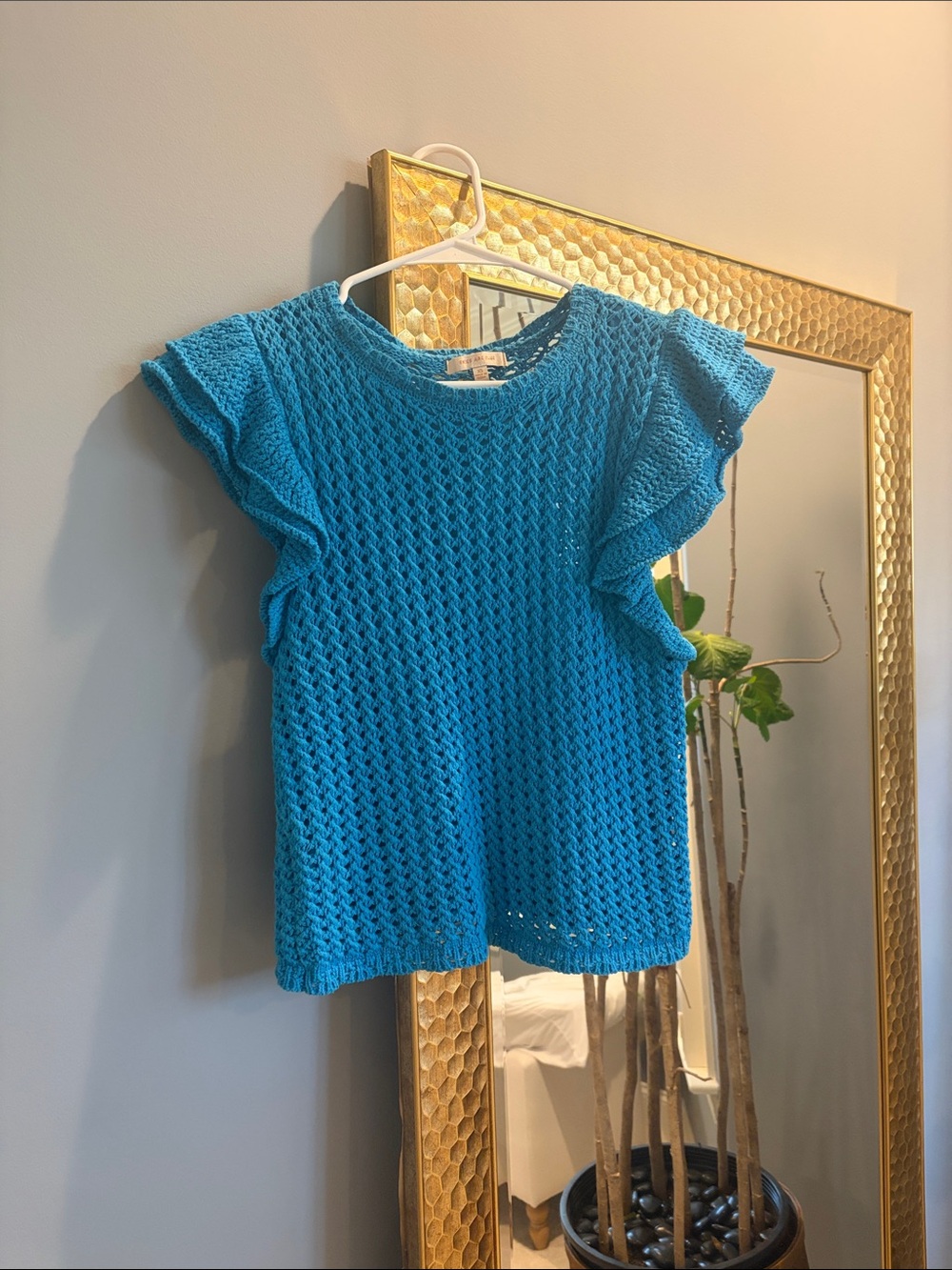 Skies Are Blue Turquoise Knit Flutter Sleeve Top
